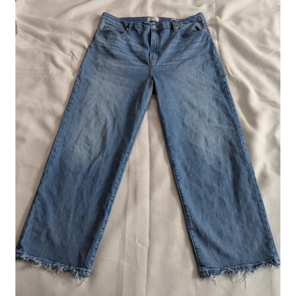 Frame Denim Le Jane Crop High Rise Straight Jeans Sz 34 Med Wash Raw Hem Pants